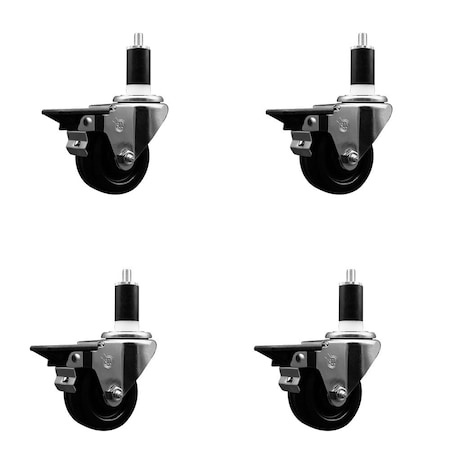 Service Caster 3'' Phenolic Swivel 1-3/8'' Expanding Stem Caster Set with Brake, 4PK SCC-EX20S314-PHR-PLB-138-4